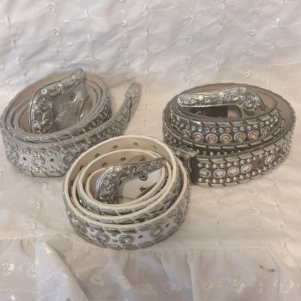 Lot of 3 Crystal Western Wear Belts